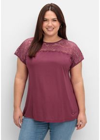 Große Größen Shirt mit Spitzenpasse an der Schulterpartie Gr. 48/50 rot von sheego für Damen