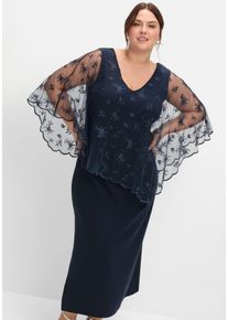 Große Größen Abendkleid im Lagenlook, mit Mesh und Spitze Gr. 54 blau geblümt von sheego für Damen