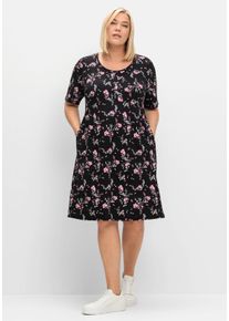 Große Größen Kurzes Shirtkleid mit Allover-Blumendruck Gr. 58 schwarz geblümt von sheego für Damen