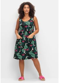 Große Größen Ärmelloses Jerseykleid mit Fronttaschen Gr. 48 schwarz geblümt von sheego für Damen
