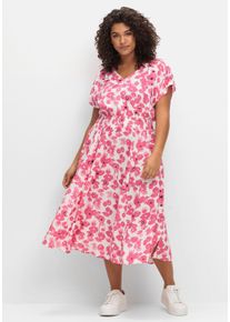 Große Größen Kleid mit Blumenprint und Smokbund Gr. 56 pink geblümt von sheego für Damen