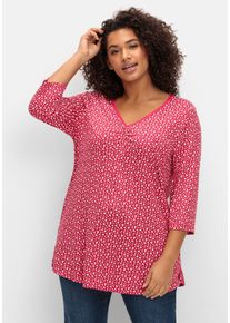 Große Größen 3/4-Arm-Shirt mit Blumendruck und V-Ausschnitt Gr. 48/50 pink geblümt von sheego für Damen