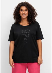 Große Größen T-Shirt mit Blumen-Applikation Gr. 40/42 schwarz geblümt von sheego für Damen