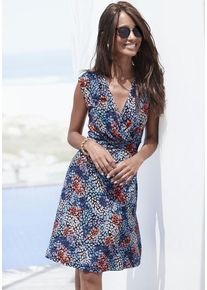 s.Oliver Jerseykleid mehrfarbig Gr. 34 für Damen. Tiefer V-Ausschnitt und Allover-Druck. Figurumspielend. Nachhaltig.