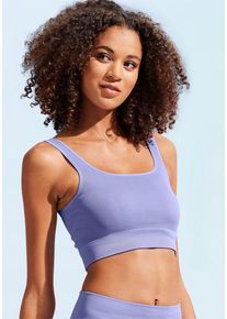 Lascana Crop-Top lila Gr. XS (32/34) für Damen. Rundhals und Logostickerei. Figurbetont
