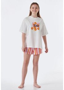 Schiesser Pyjama "Nightwear" mit „Have A Nice Day“-Schriftzug und sommerlichen Blumen-Print, weiß