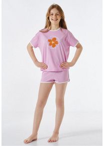 Schiesser Pyjama "Nightwear" (2 tlg) unifarbenes T-Shirt mit Print, rosa