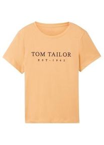 Tom Tailor Damen T-Shirt mit gesticktem Logo, orange, Gr. XL