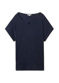 Tom Tailor Damen T-Shirt aus Materialmix, blau, Uni, Gr. XS