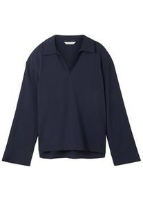 Tom Tailor Damen Bluse mit V-Ausschnitt, blau, Uni, Gr. 36