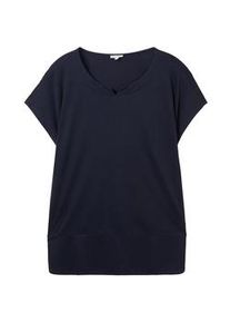 Tom Tailor Damen Plus - T-Shirt mit Materialmix, blau, Uni, Gr. 46
