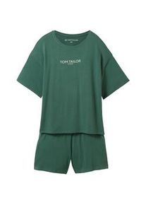Tom Tailor Damen Pyjama mit Logo-Print, grün, Uni, Gr. S/36