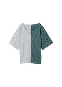 Tom Tailor Damen Gestreiftes T-Shirt, grün, Streifenmuster, Gr. XL