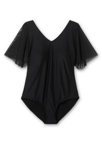 Große Größen Badeanzug mit Flügelärmeln und Shape-Effekt Gr. 58E schwarz von sheego für Damen