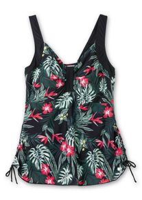 Große Größen Tankini-Top mit Tropical Print und Raffung Gr. 48C schwarz von sheego für Damen
