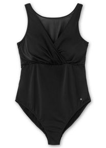 Große Größen Badeanzug in Wickeloptik, mit Mesh-Einsatz Gr. 56E schwarz von sheego für Damen