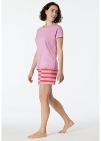 Schiesser Schlafanzug "Casual Essentials" (2 tlg) mit unifarbenem Shirt und gestreifter Hose, rosa