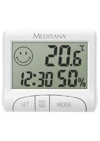 Medisana Digital Thermo-Hygrometer HG 100, Tischuhr weiß Zeitanzeige: Digital, Stunden, Minuten Funktionen: Uhrzeit (12-/24-h), Weck-Alarm Temperatureinheit: Celsius (°C)