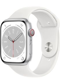 Apple Watch Series 8 (GPS + Cellular) 45mm Aluminiumgehäuse silber, Sportband weiß MP4J3FD/A
