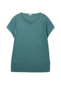 Tom Tailor Damen Plus - T-Shirt mit Materialmix, grün, Uni, Gr. 48