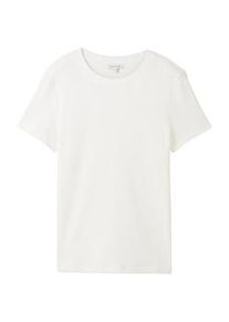 Tom Tailor Damen Basic T-Shirt mit Rundhalsausschnitt, weiß, Uni, Gr. XL