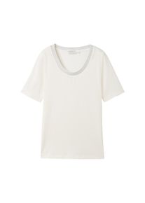 Tom Tailor Damen Gestreiftes T-Shirt mit Bio-Baumwolle, weiß, Gr. XL