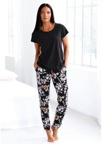 s.Oliver Pyjama (2 tlg) mit Blumenmuster, schwarz