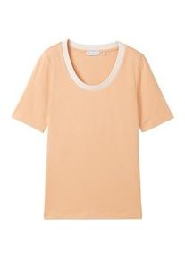 Tom Tailor Damen Gestreiftes T-Shirt mit Bio-Baumwolle, orange, Gr. XL