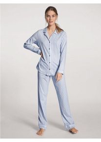Calida Pyjama Sweet Dreams durchgeknöpft, Reverskragen, gestreift, blau