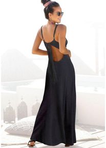 s.Oliver Maxikleid mit tiefem Rückenausschnitt, Sommerkleid, Strandkleid, Basic, schwarz