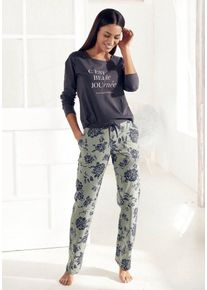 Vivance Dreams Pyjama (2 tlg) mit großem Blumen-Druck, grau|grün