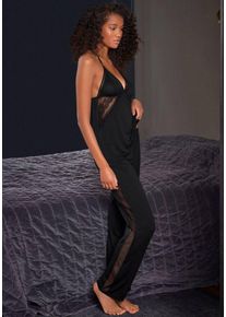 Lascana Pyjamahose mit Seitenstreifen aus transparenter Spitze, schwarz