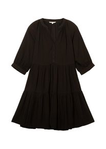 Tom Tailor Denim Damen Kleid mit Volants, schwarz, Uni, Gr. M
