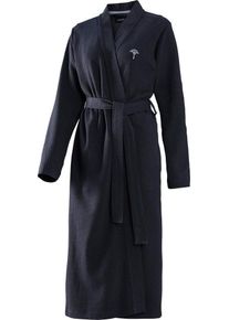 JOOP! Damenbademantel UNI-PIQUÉ, Kurzform, Baumwolle, Kimono-Kragen, Gürtel, mit kontrastigem Kornblumen-Stick, blau