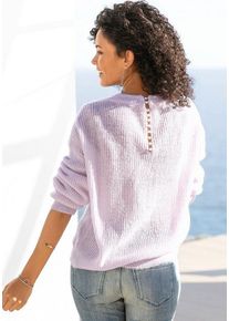 Lascana V-Ausschnitt-Pullover mit Zierperlen im Rücken, lila