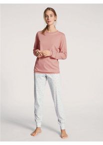 Calida Schlafanzug Sweet Dreams (2 tlg) Bündchen-Pyjama, feine Streifen und kleine Blümchen auf der Hose, rosa