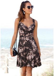 Vivance Jerseykleid mit Alloverdruck in Wickeloptik, Sommerkleid, Strandkleid, schwarz