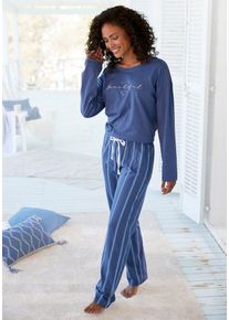 Vivance Dreams Pyjama (2 tlg) mit Frontdruck, blau