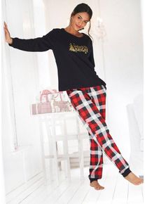Lascana Pyjama mit karierter Hose, rot|schwarz