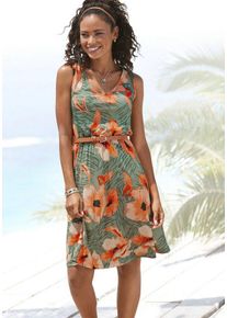 Lascana Jerseykleid mit Blumendruck, Sommerkleid, Strandkleid, grün|orange