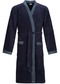 Esprit Herrenbademantel Simple, Langform, Webfrottier, Kimono-Kragen, Gürtel, mit Kimono-Kragen, in Melange-Optik, blau