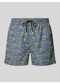 Hugo Straight Leg Badehose mit Allover-Label-Muster Modell 'MARCO'