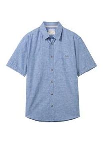 Tom Tailor Herren Regular Kurzarmhemd, blau, Uni, Gr. XL