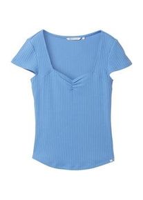 Tom Tailor DENIM Damen T-Shirt mit feiner Raffung, blau, Uni, Gr. XL