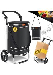 Kesser® Einkaufstrolley klappbar mit 56L Kapazität und belastbar bis 50kg 3in1 Trolley Sackkarre & Umhängetasche Faltbarer Einkaufswagen inkl. Kühlfach & Einkaufschip Treppensteiger