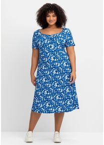 sheego by Joe Browns Große Größen Jerseykleid mit Blumendruck und Herzausschnitt Gr. 48 blau geblümt von sheego für Damen