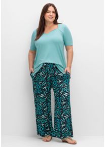 Große Größen Weite Schlupfhose mit Smokbund und Blätterprint Gr. 50 blau bedruckt von sheego für Damen