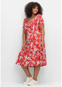 sheego by Joe Browns Große Größen Jerseykleid mit Blumendruck und Herzausschnitt Gr. 48 rot geblümt von sheego für Damen