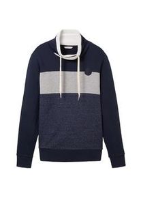 Tom Tailor Herren Sweatshirt mit Stehkragen, blau, Colour Blocking, Gr. XXL