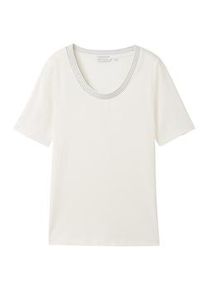 Tom Tailor Damen Gestreiftes T-Shirt mit Bio-Baumwolle, weiß, Gr. XL